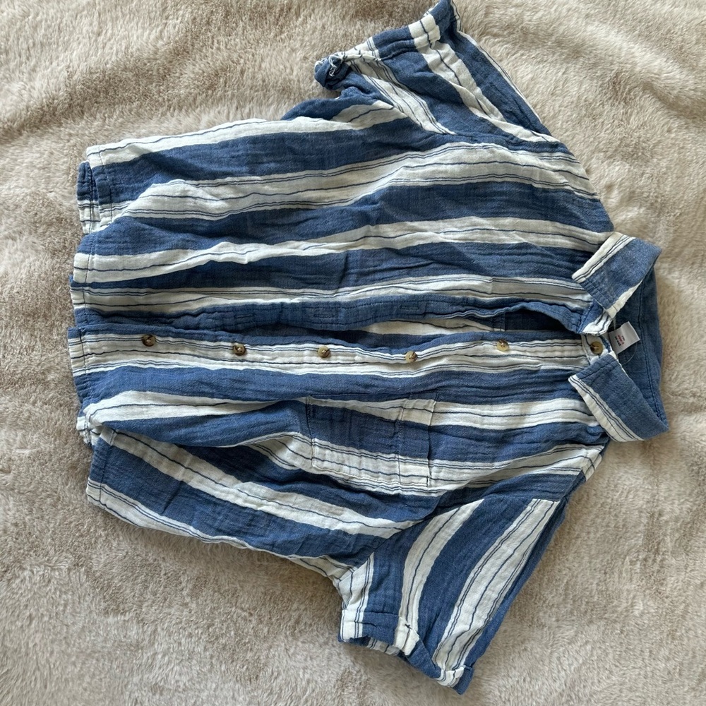 Old Navy Blue and White Striped Crop Button-Up Top